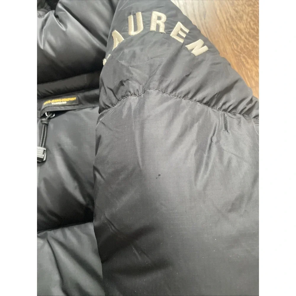 Vintage 90s Polo Ralph Lauren Down Puffer Jacket Large Black Spell Out Y2K
